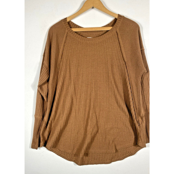 Maurices 24/7 Shirt Top Size Large Womens Thermal Waffle Weave Brown Boho Casual - Picture 3 of 9
